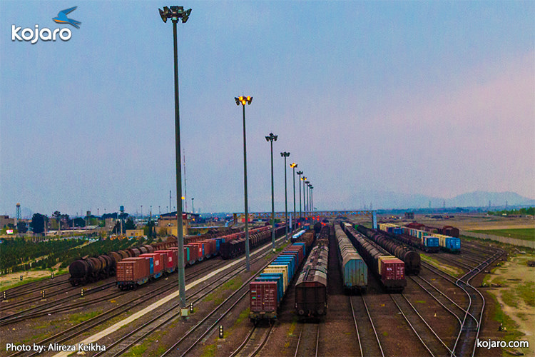 Colourful freight wagons at Eslamshahr railway station