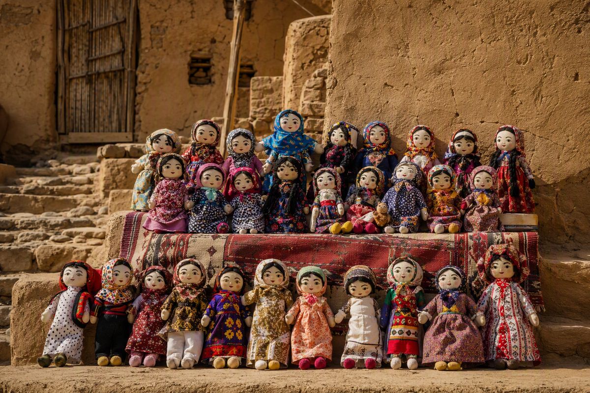 Handmade dolls with distinctive faces and outfits