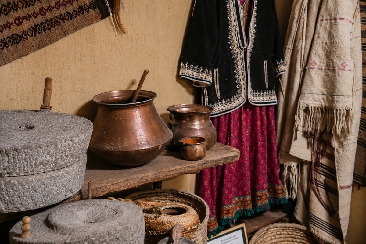 Traditional tools and domestic objects on display