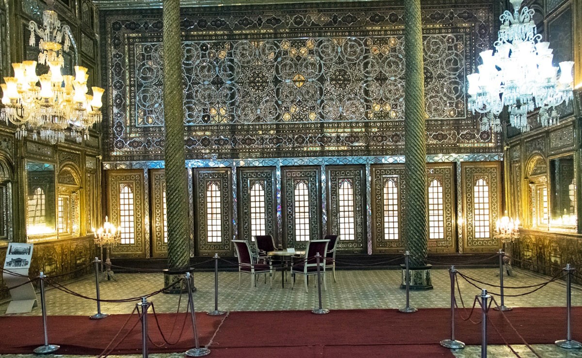 Golestan Palace interior showing Qajar-era mirror mosaics recognized by UNESCO