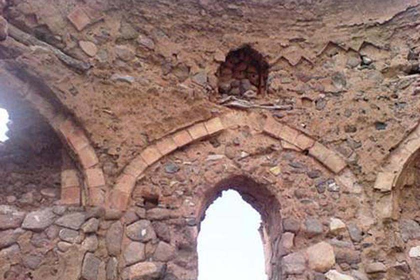 Architectural details of the Azarbagh Fire Temple showing ancient stonework