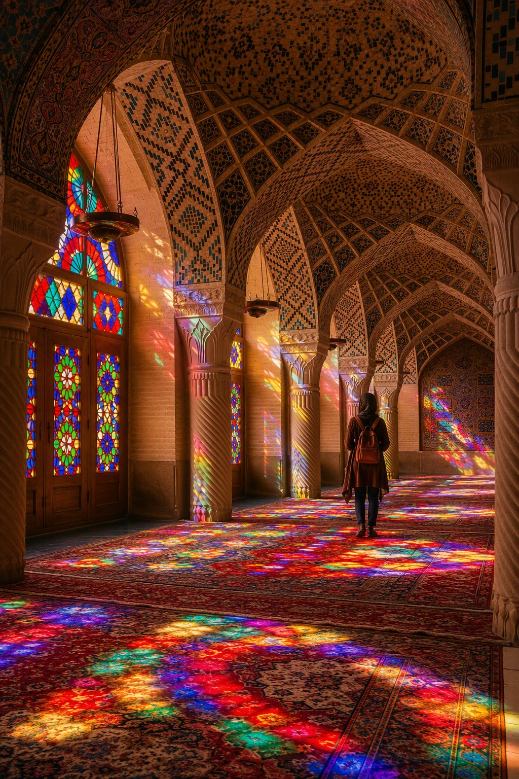 Shiraz Nasir al-Mulk Mosque stained glass solo travel