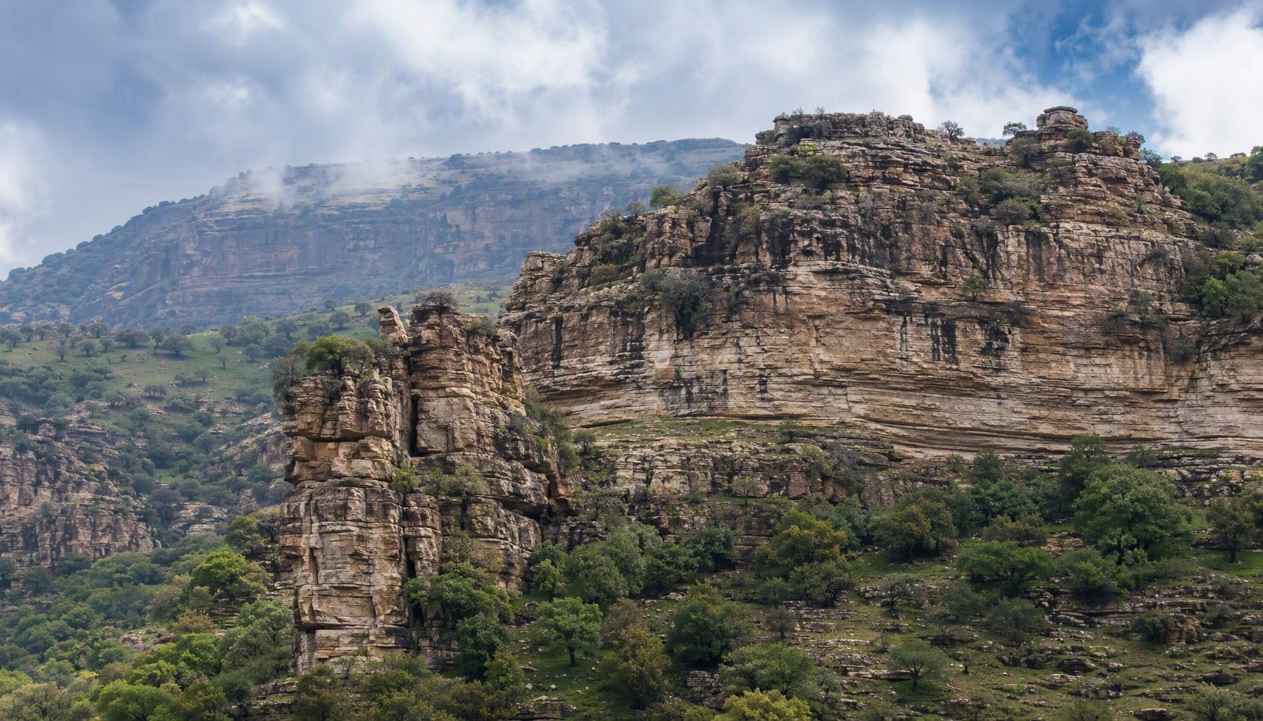 The dramatic limestone cliffs surrounding Bil Gardani
