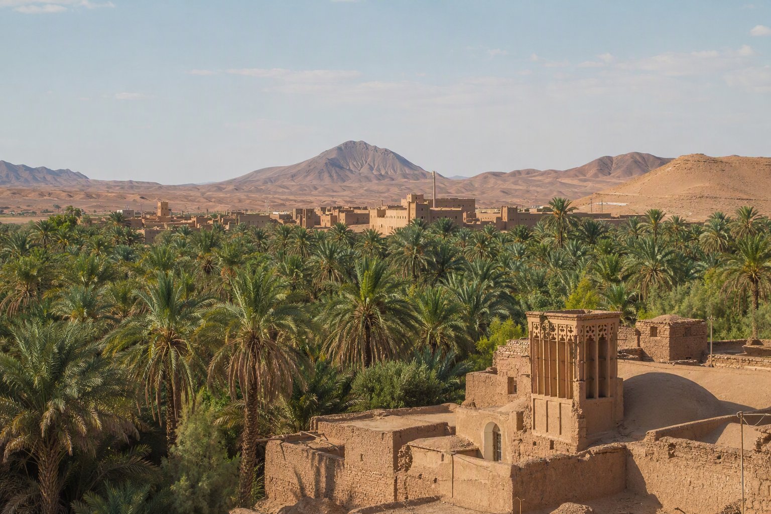 Desert oasis with date palms near Tabas