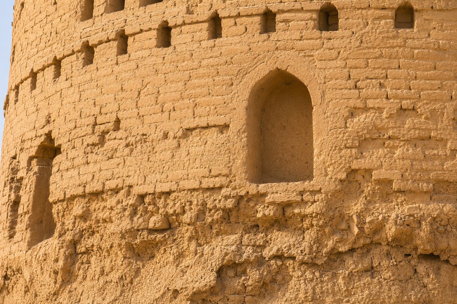 Detail of mud-brick construction on a mile tower