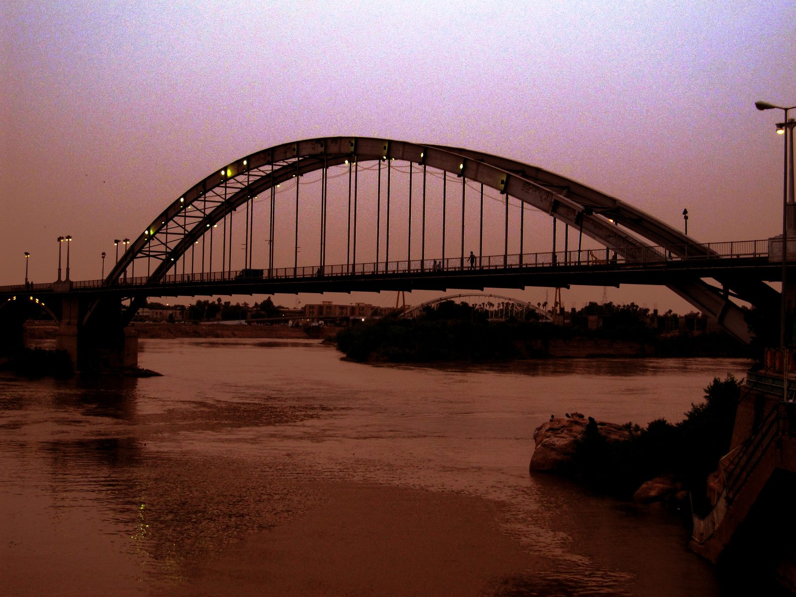 A panoramic view of the White Bridge and Karun River from the Ahvaz waterfront