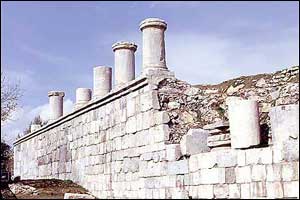 Stone column bases at the temple