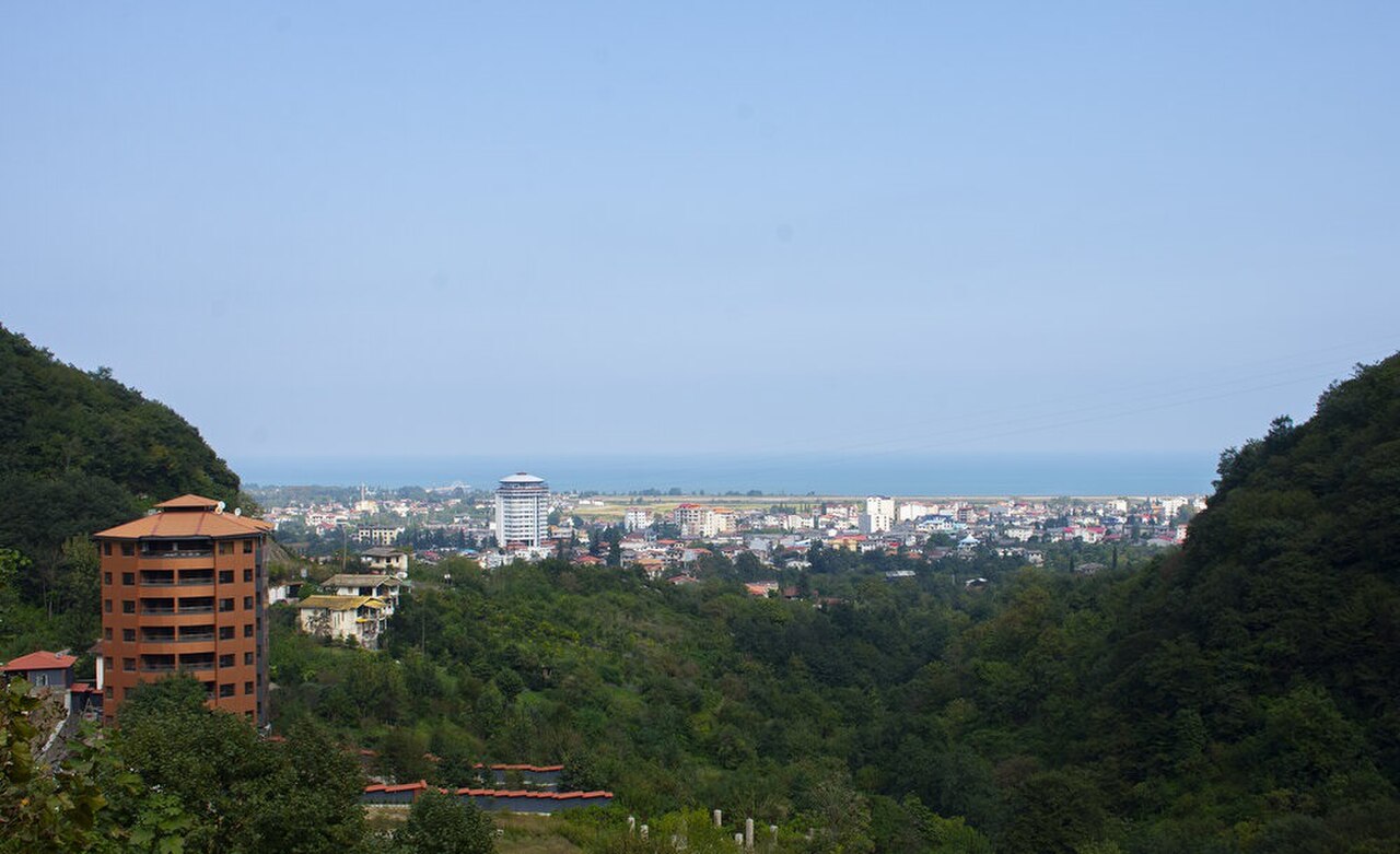 Ramsar city skyline with the Caspian Sea and Alborz Mountains