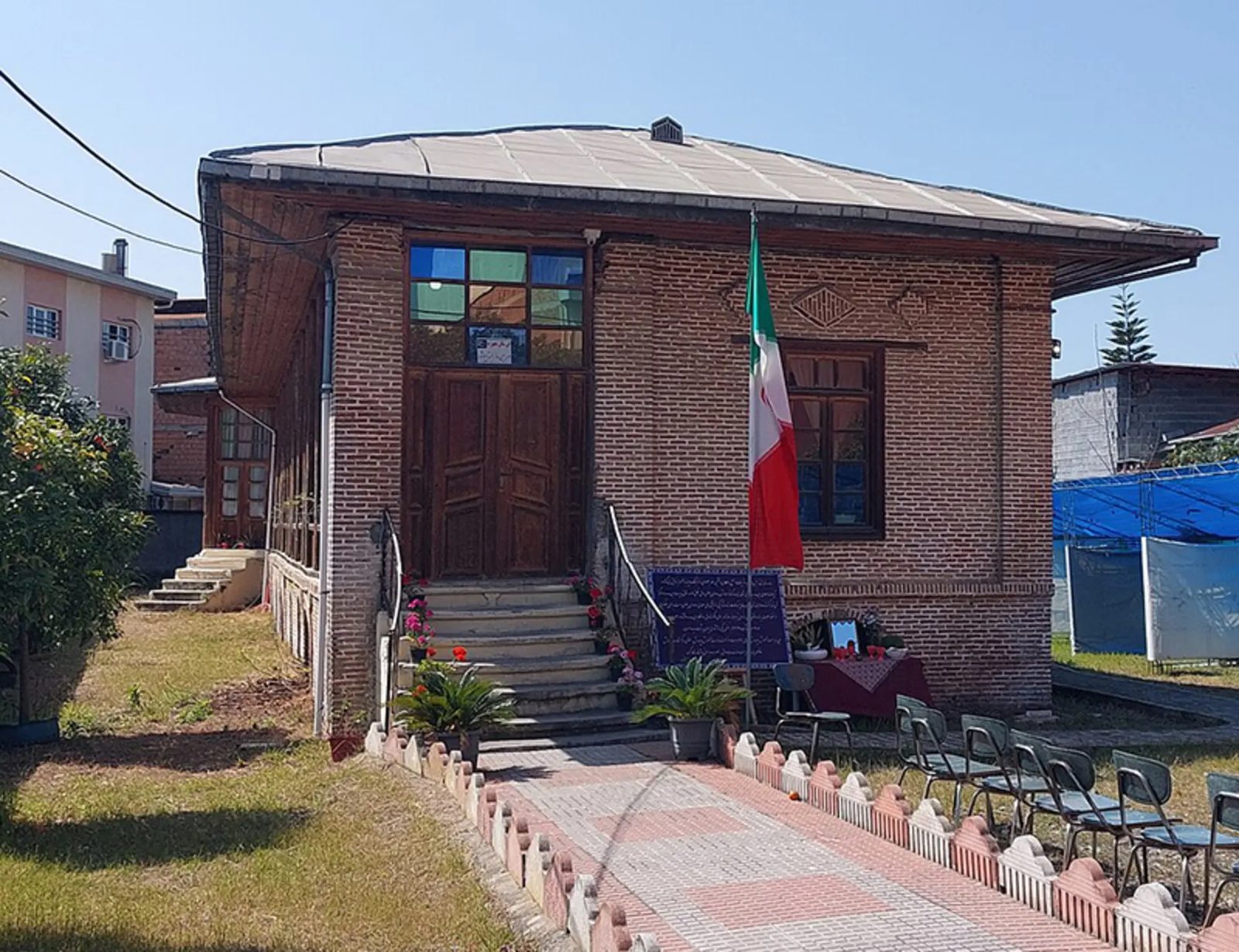 Brick facade of Babolsar's historic Qajar-era school