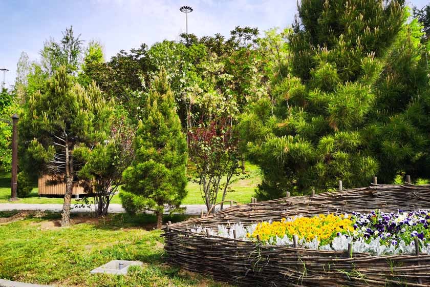 Colourful flowers blooming in the garden beds at Bagh-e Rah Fadak