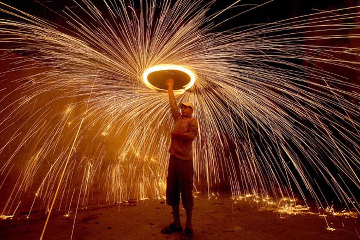 Traditional Iranian festival bonfire celebration