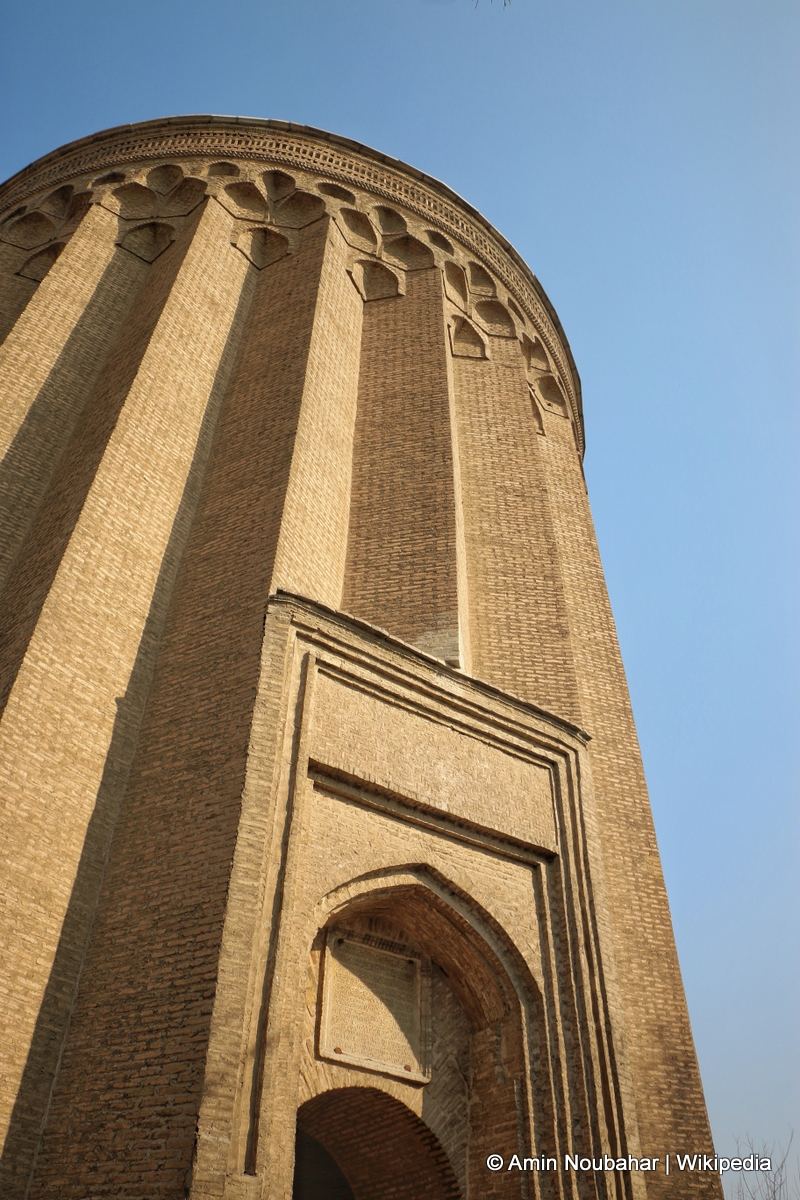 Interior view looking up through Tughrol Tower to the open sky